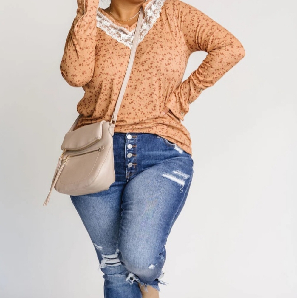 Floral Crochet Lace V Neck Top